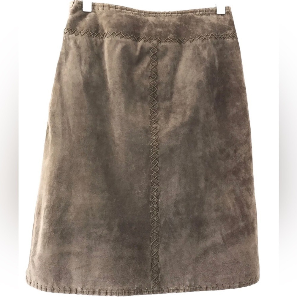 J Jill Genuine Suede Leather Skirt 4P Brown Western Boho Lace Up A Line